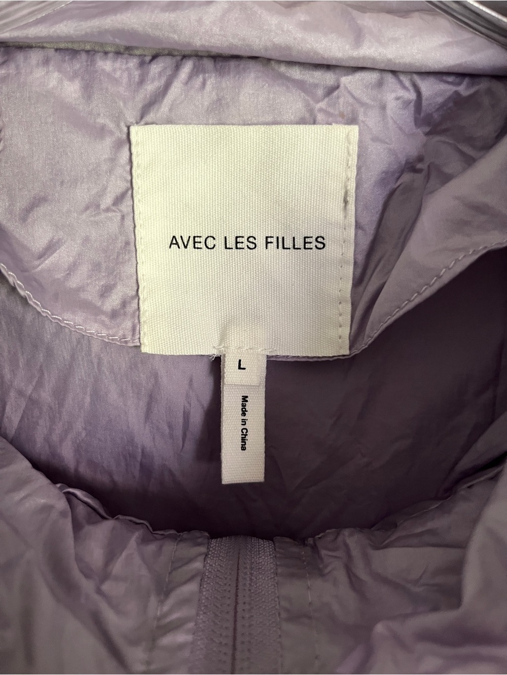 Avec Les Filles Anthropologie Windbreaker Jacket Lavender Silver w/ Hood Size L - Picture 4 of 11